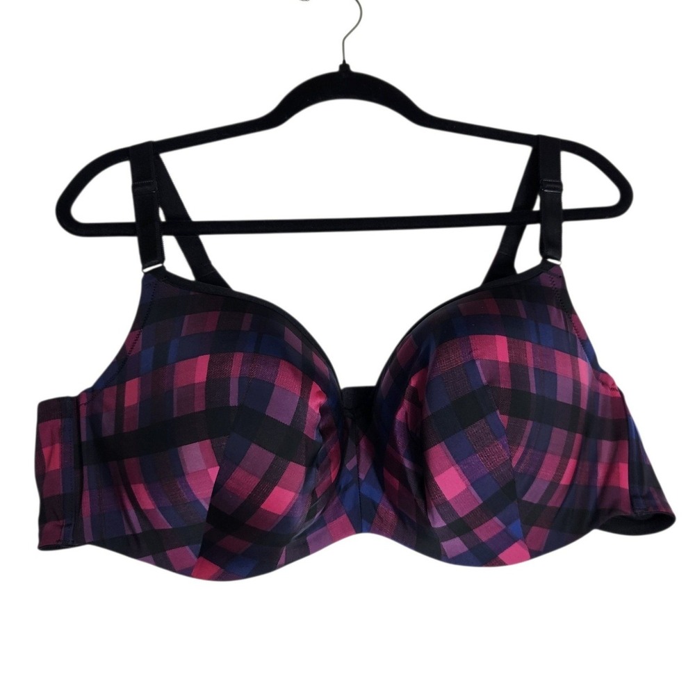 Torrid Curve 360 Back Smoothing T-Shirt Bra 50C Pink Purple Plaid Underwire